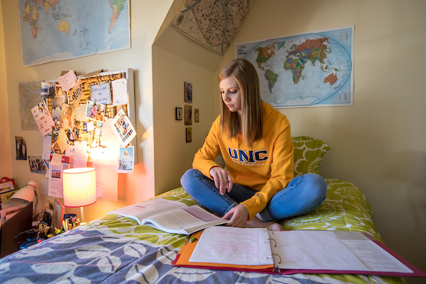 Resident in her Belford Hall dorm room
