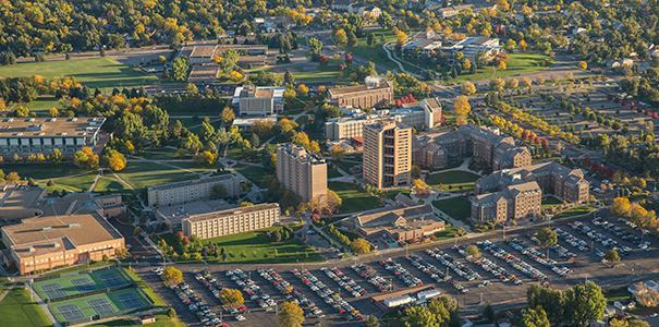 Aerial view of the University of Northern Colorado's campus.