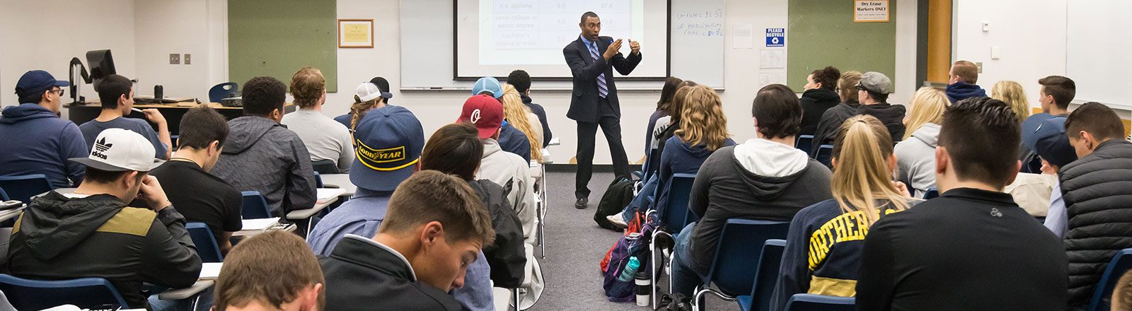 Economics class listening to professor