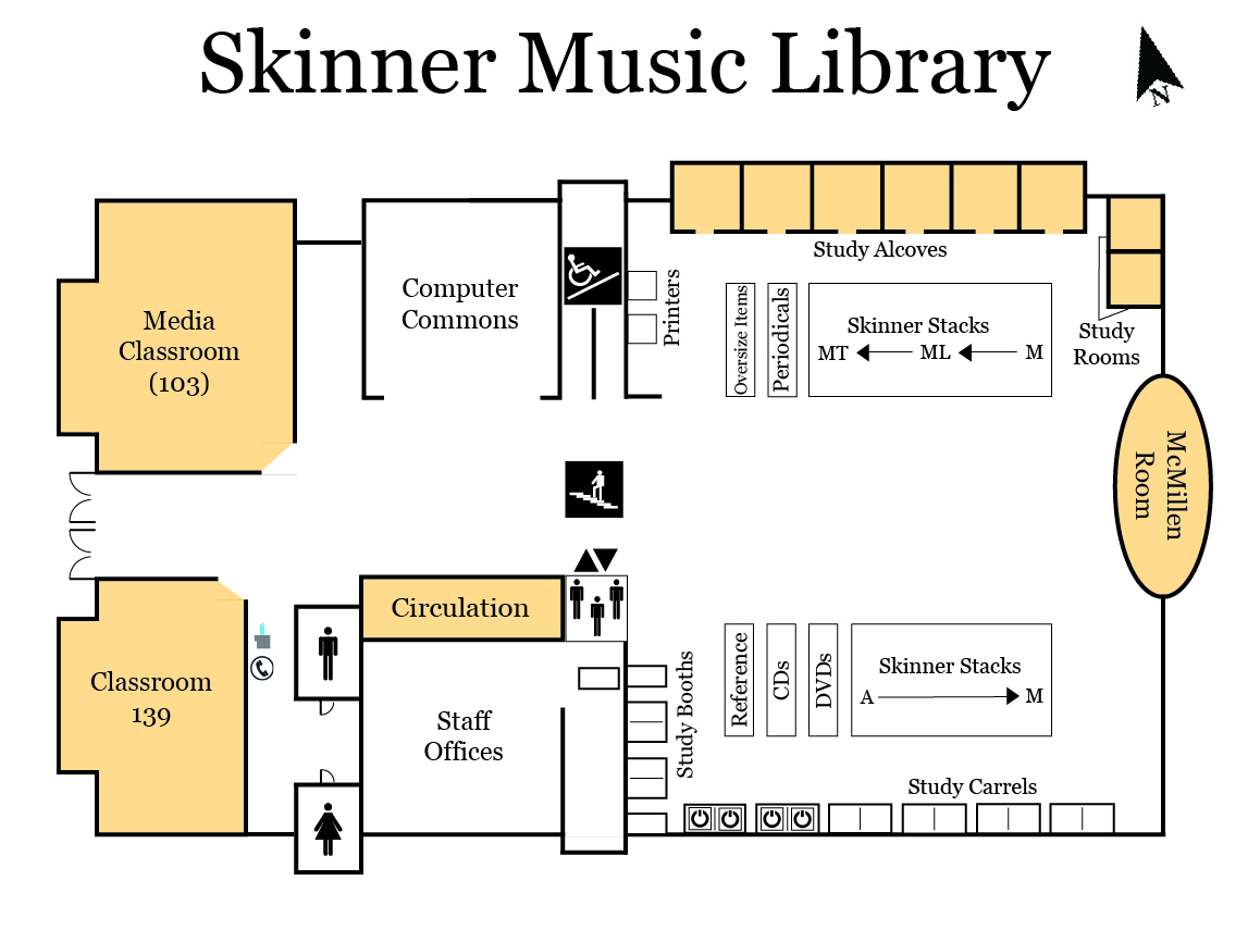 Map of Skinner Music Library first floor