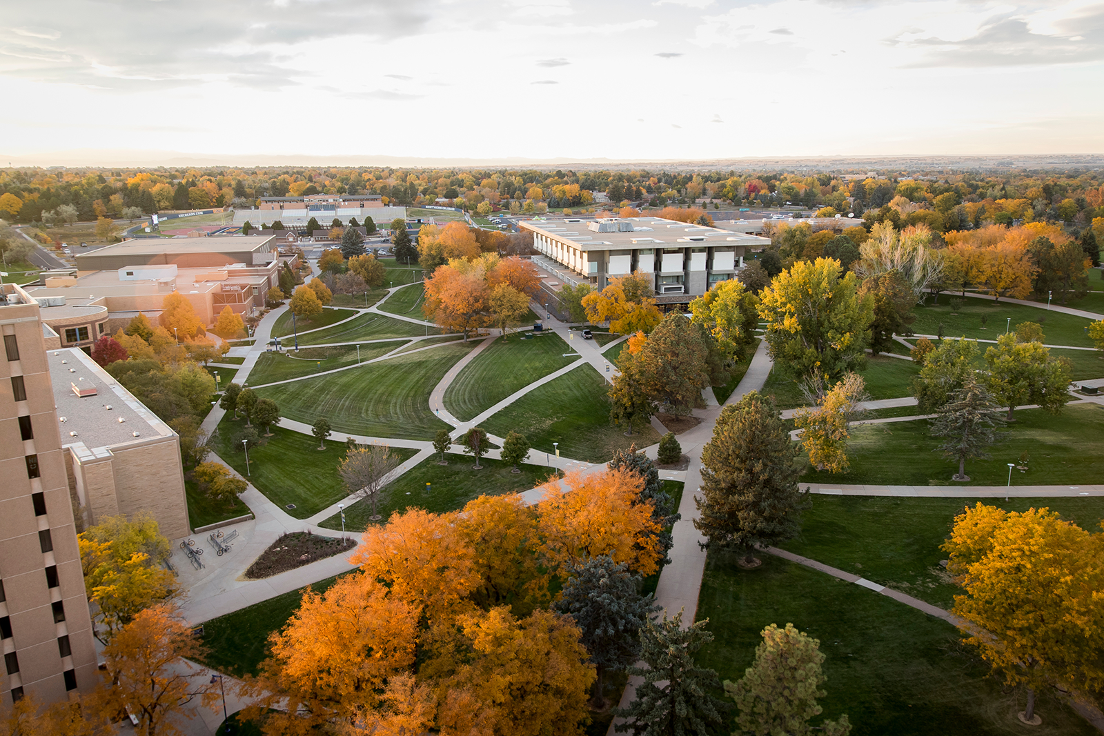 Aerial photo of UNC campus in the fall.