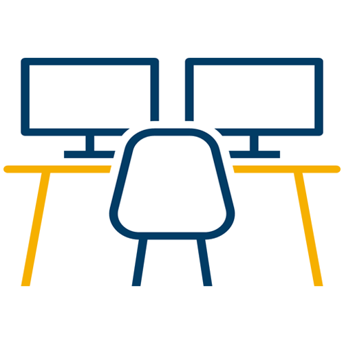 navy and gold desk and monitors